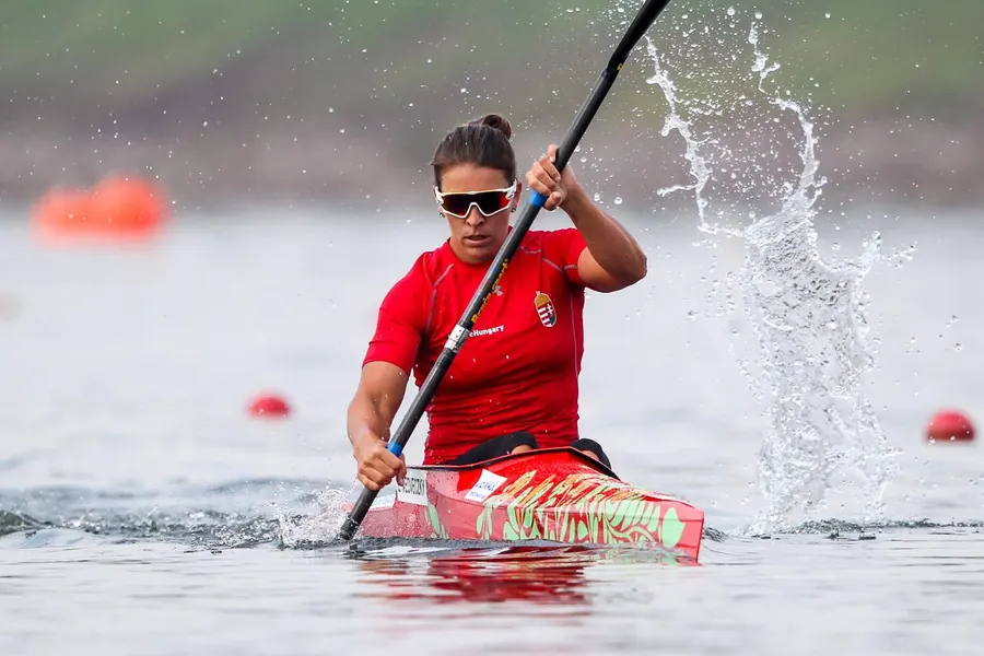 Erika Medveczky celebrating a 2017 race victory