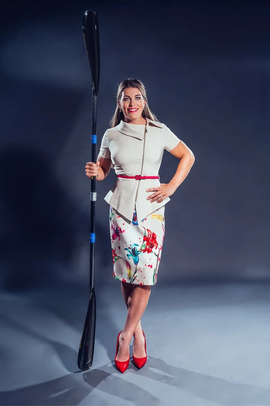 Erika Medveczky with kayak paddle
